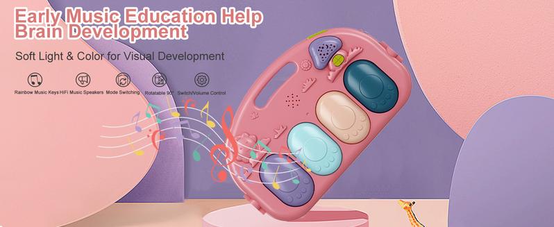 Baby Play Mat Baby Gym,Funny Play Piano Tummy Time Baby Activity Mat with 5 Infant Sensory Baby Toys, Music and Lights Boy & Girl Gifts for Newborn Baby (Pink)