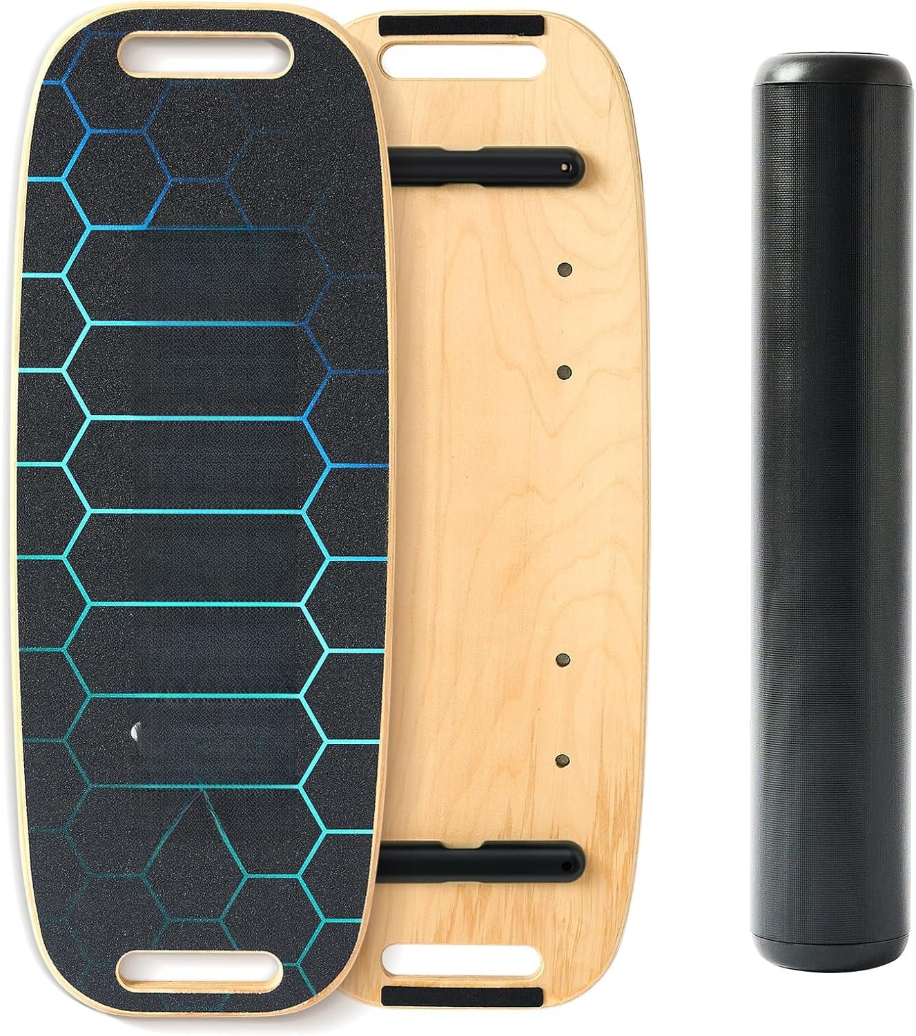 Adult Balance Board with Adjustable Stoppers - 3 Modes Roller Exercise Trainer, Lightweight Heavy-Duty Construction, High-Quality Sandpaper Non-Slip Surface, Diverse Training Options for Stability Improvement