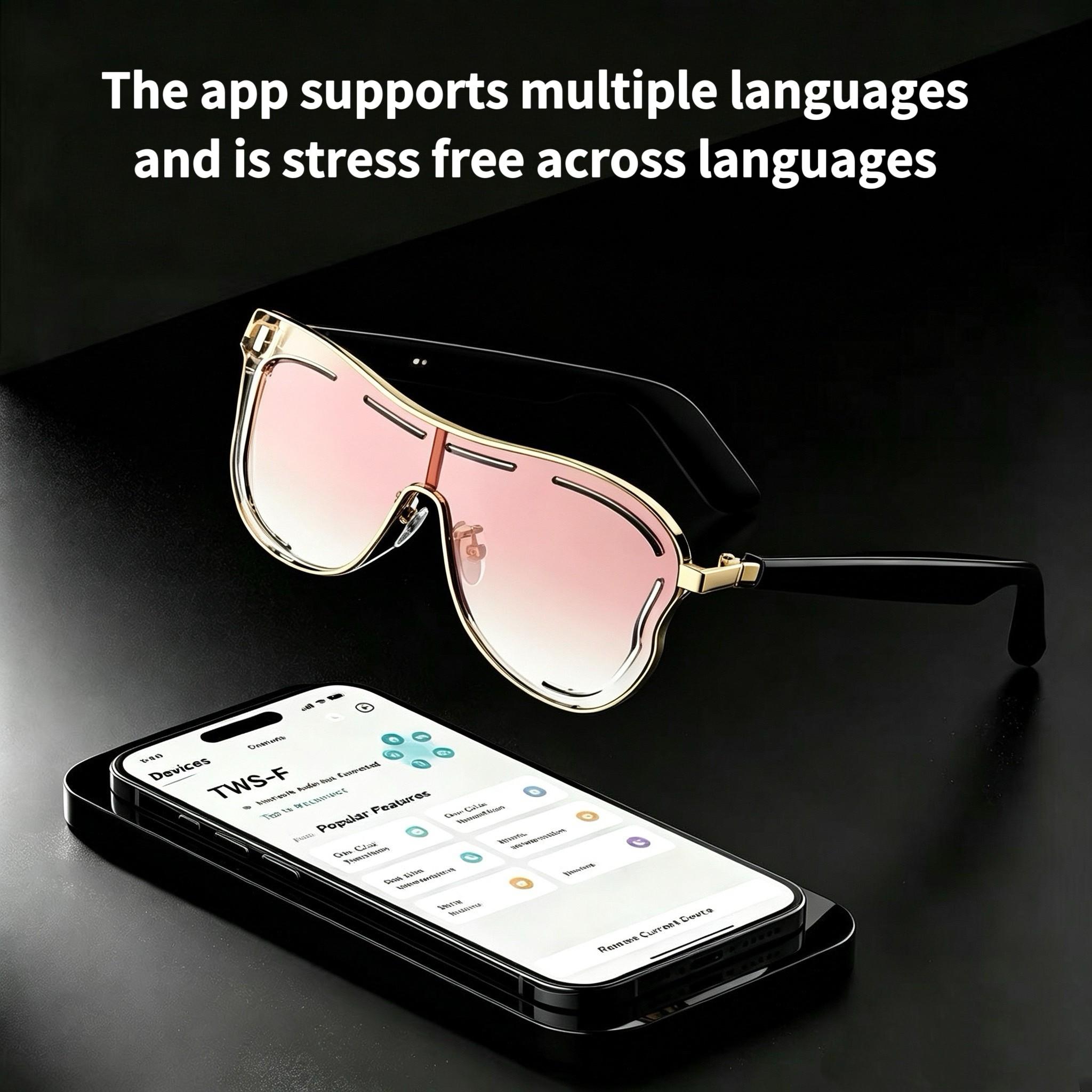 AI Bluetooth smart glasses, Multifunctional smart glasses, supporting translation of multiple language apps, in ear automatic detection switch, sun protection sunglasses, sweat proof, suitable for travel, navigation, meetings, business
