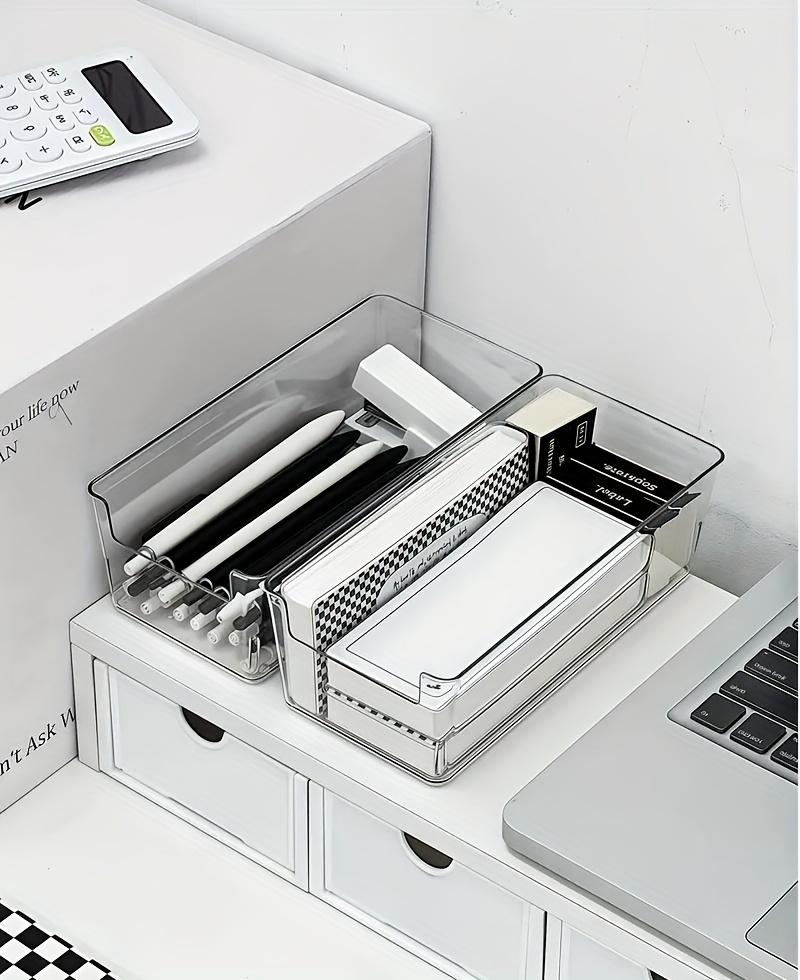 2-piece plastic storage box set - stackable drawer and desktop organizer separated, no assembly required, free combination modular system, suitable for cosmetics, office, kitchen, bathroom, wardrobe - transparent drawer organizer box