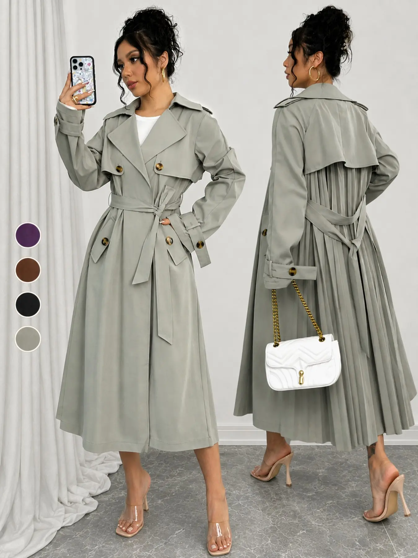 Women's Double Breasted Trench Coat | Belted Long Coat | Fall Outfit 2026 | Quiet Luxury | Office Wear | Old Money Aesthetic | Lightweight Jacket | Elegant Street Style | Business Casual | Windproof Mid Length Overcoat | Trendy TikTok Fashion