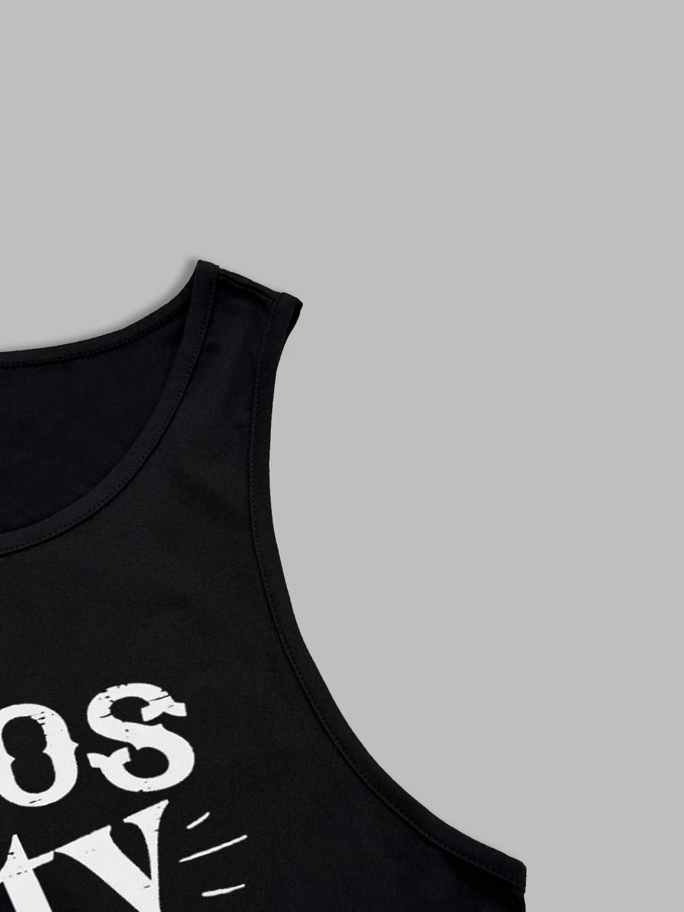 Women's Casual Loose Fit Letter Print Vest, Round Neck Fashion Top, Y2K Style for Music Festivals and Concerts