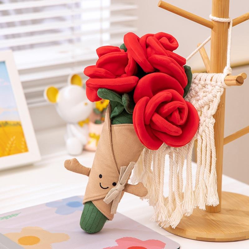 Valentine's Day Plush Rose Bouquet, Smiling Rose Doll Flower, Soft Cute Healing Gift, Best Love Gift for Lover, Soft Cuddly Gift