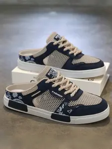 1 Pair Men's Large Size Mesh Half-Slip Board Shoes Walking Shoes, Breathable Mesh + Anti-Collision Toe Cap, Rubber Anti-Slip Outsole, Heelless Lazy Shoes, Summer Outdoor Slippers, Footwear