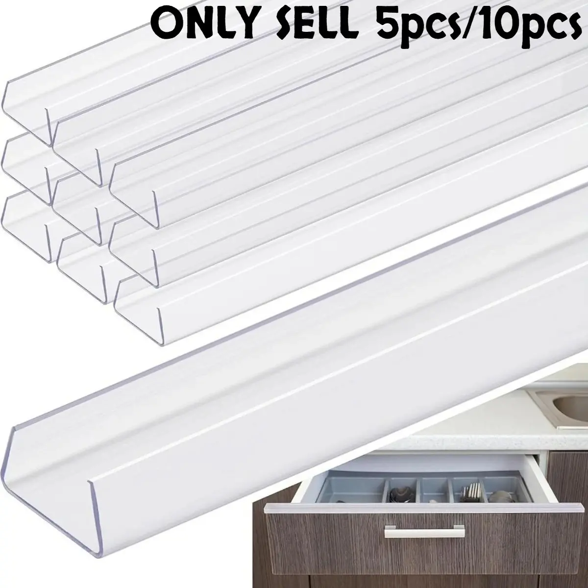 10pcs/5pcs Snug-Fit 18-Inch Cabinet Door Protectors, Flexible Slip-On PVC Plastic Edge Guards, Slim Transparent Drawer Buffers, Prevents Wear, Cracking & Discoloration, Home Cabinet Edge Protection