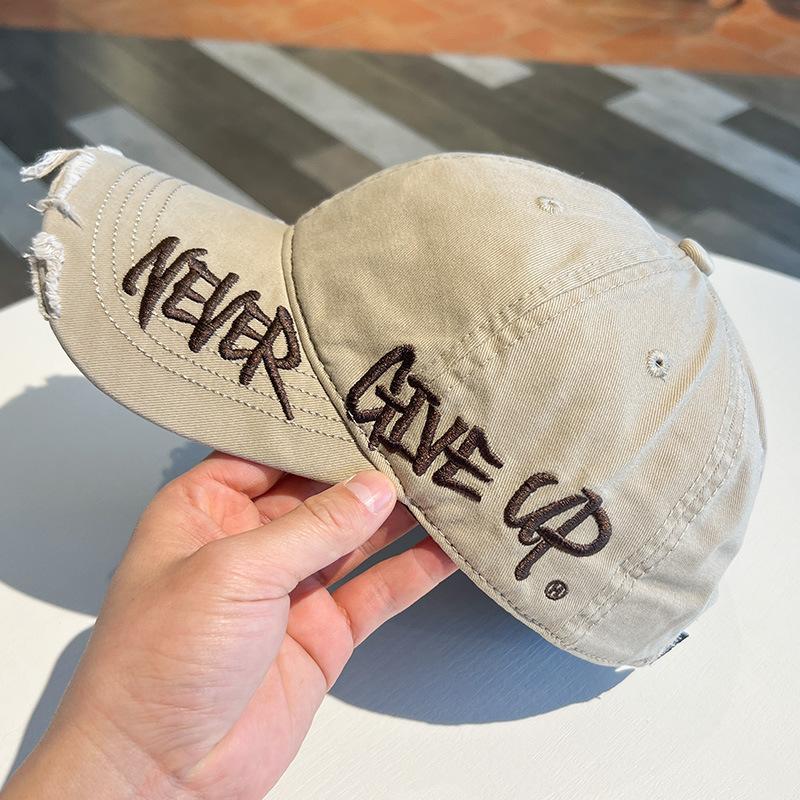 Cool Unisex Distressed Embroidered Dad Hat - Washed Fabric, Curved Brim, Ripped, Sun Protection Graphic Print Cap, Adult Fashion Accessory, Vintage Streetwear, Ideal for Casual Wear, One Size