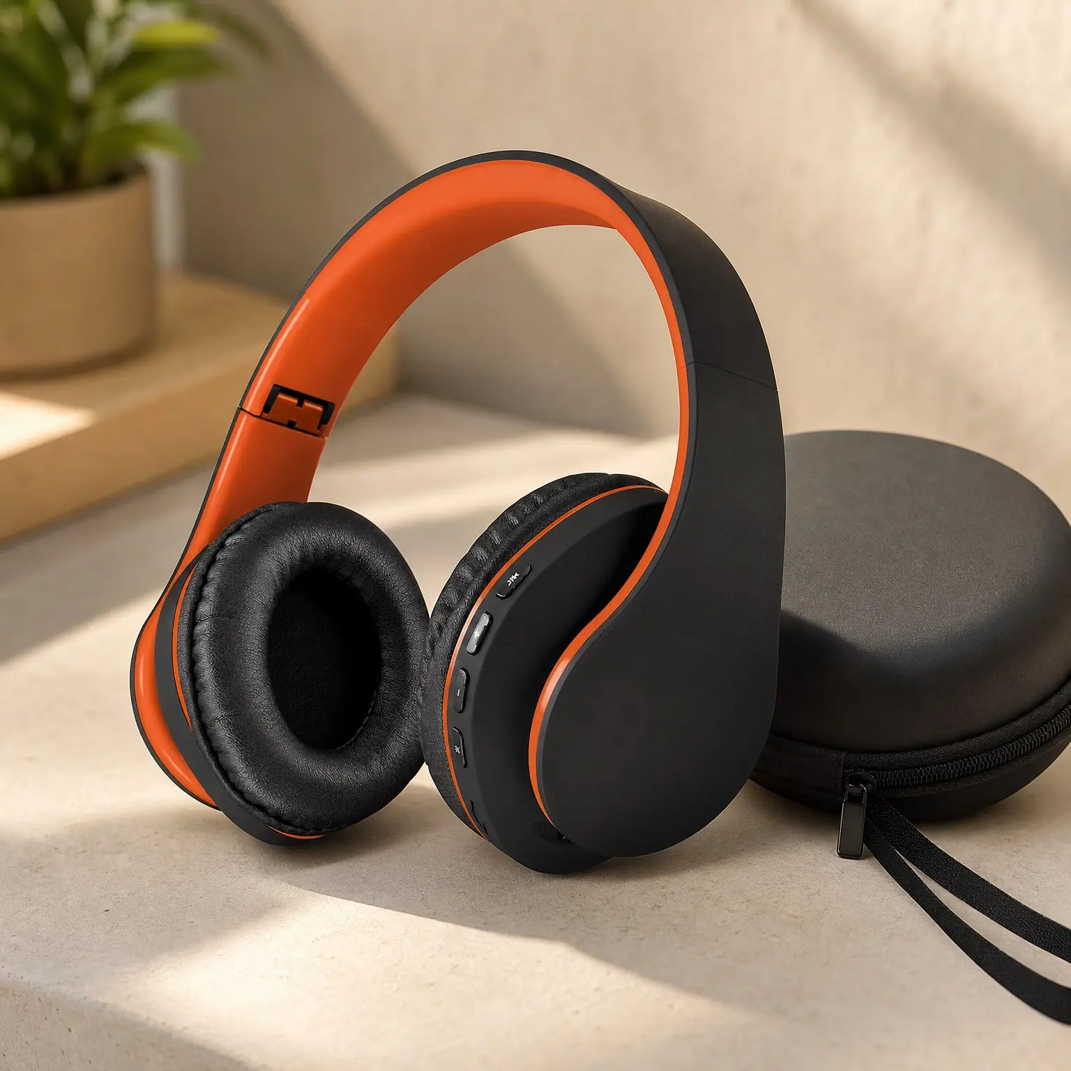 Bluetooth Headphones Over-Ear, Foldable Wireless and Wired Stereo Headset with Micro SD/TF, FM Radio, Soft Earmuffs & Lightweight for Prolonged Wearing, Compatible with Cell Phone/PC (Black/Orange)