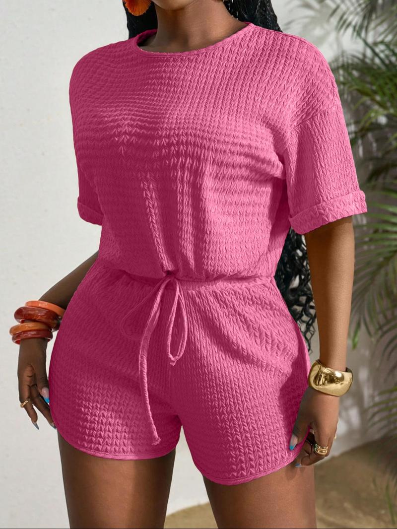 Two-piece Set Women's Solid Color  Top  &  Shorts Set, Casual Short Sleeve  Top  &  Shorts, Ladies Clothes for Summer