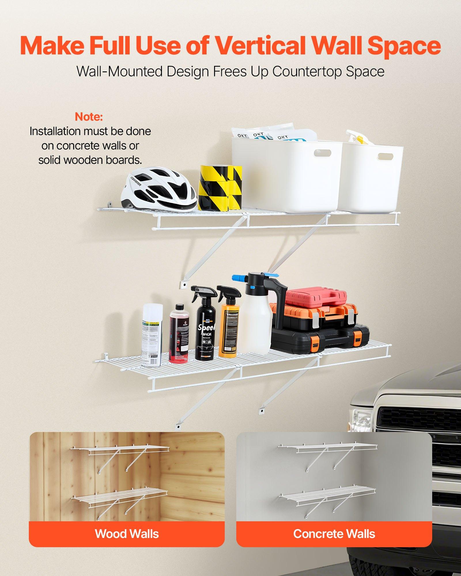 VEVOR Wire Shelf Kit, 4 ft, Set of 2, Wall Mounted Wire Shelves, Heavy-Duty Carbon Steel Hanging Shelf, Floating Wall Storage Shelves with Dip Coating, for Closet, Bedroom, Living Room, Office, Pantr VEVOR Wire Shelf Kit, 4 ft, Set of 2, Wall Mounted Wire Shelves, Heavy-Duty Carbon Steel Hanging Shelf, Floating Wall Storage Shelves with Dip Coating, for Closet, Bedroom, Living Room, Office, Pantr