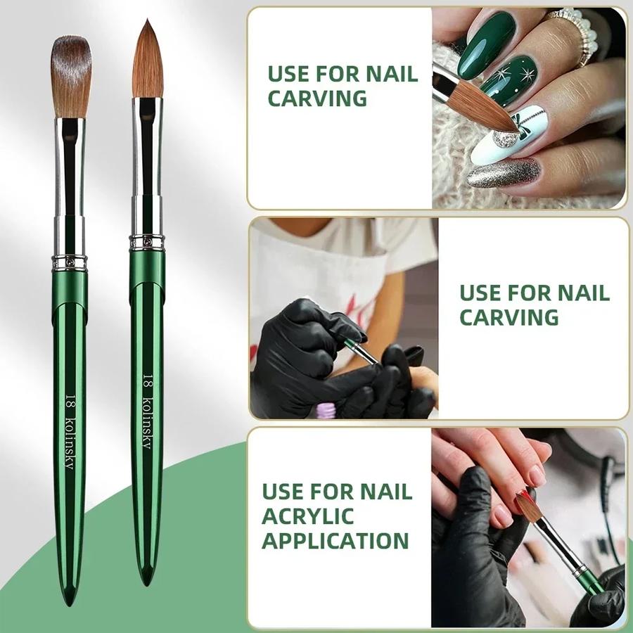100%Kolinsky Acrylic Nail Brush Good Quality Nail Art Design Mink Brush Wood Handle Gel Builder Manicure Brush Drawing Tools Nail Care Tool Nail Supplies