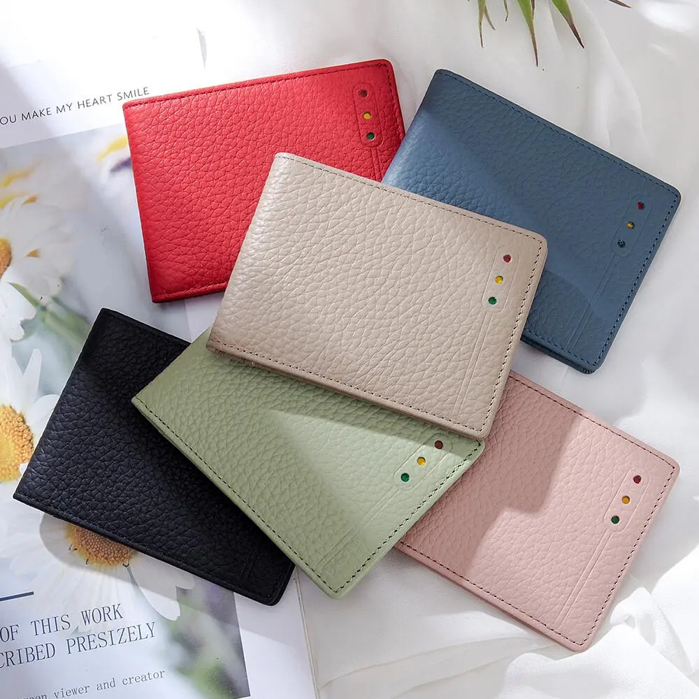 RFID Blocking Slim Bifold Card Holder Genuine Leather Clear ID Photo Window Multi Card Slots External Card Pocket Thin Mini Wallet for Men Women Driving License Purse Organizer