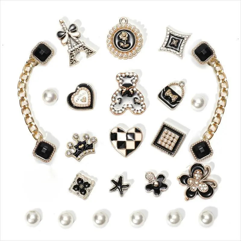 Women's 20-Pcs Rhinestone & Pearl Shoe Decoration Charm Set - Adjustable Chains, Bridal DIY Accessory for Sandals, Clogs & Sports Footwear