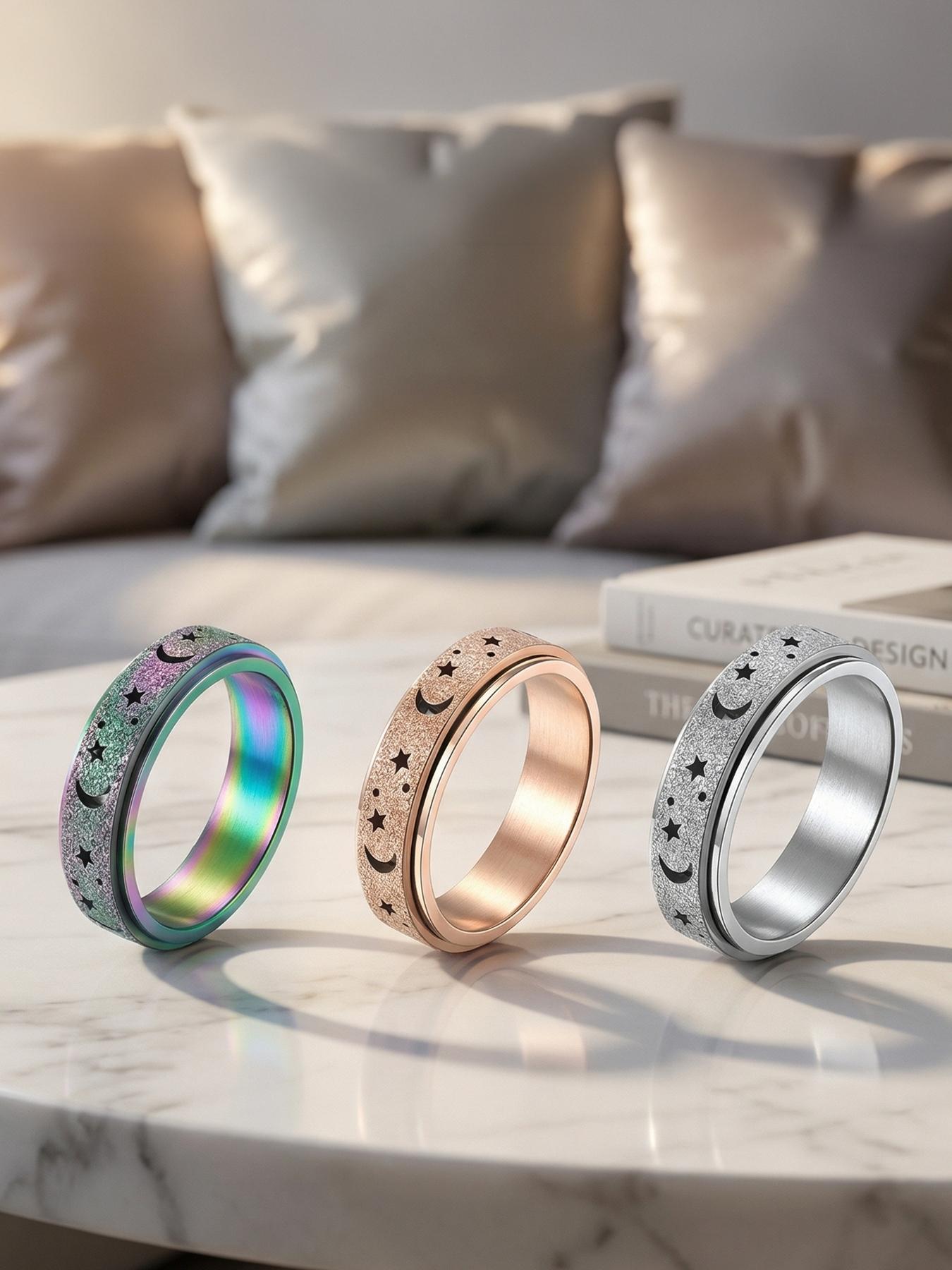 Xun Frosted Hollowed Unisex Stress Relief Anxiety Ring /6mm Stainless Steel Spinning Ring, A Great Stress Relief Item for Both Men and Women, Frosted Shiny Surface # Jewelry/Stainless Steel/Couples/Festivals/Parties/Ideal Gift