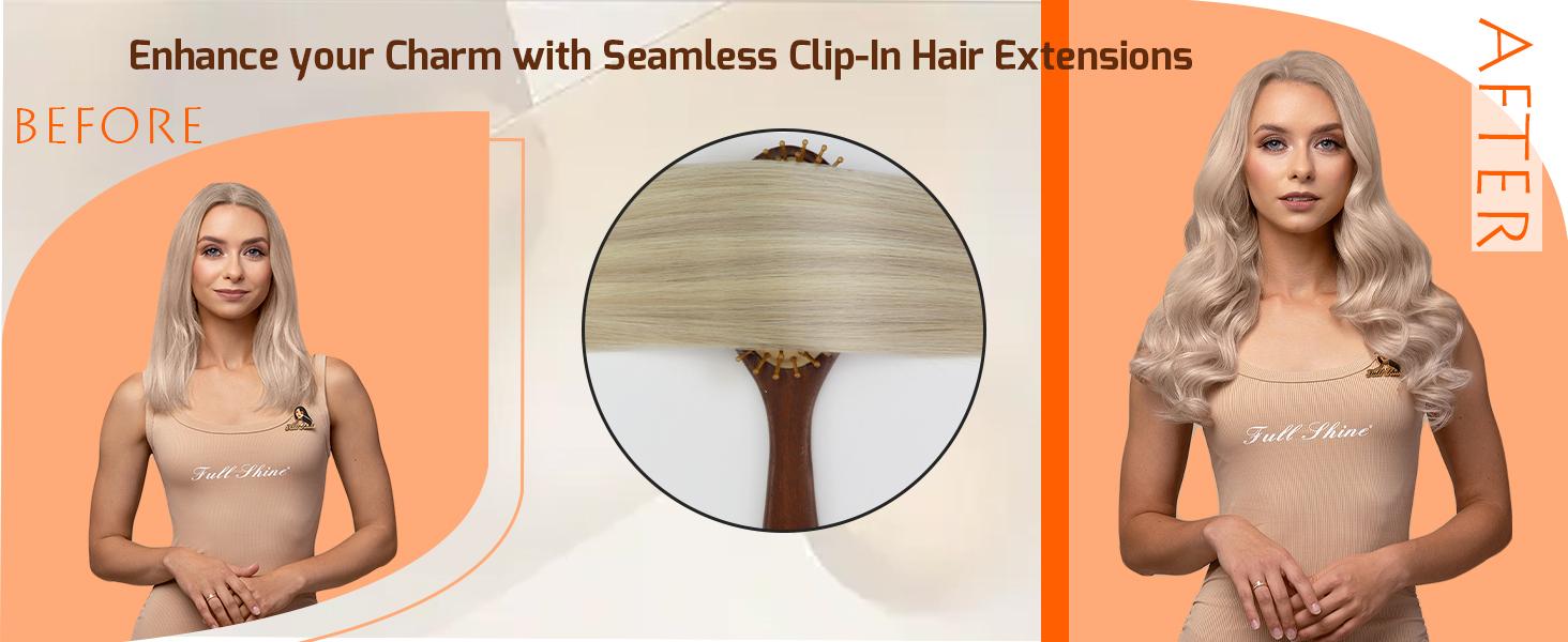 Full Shine Seamless Clip In Human Hair Extension Straight Hair 120g 8 Pcs Easy to Apply Natural Straight Remy Hairpiece
