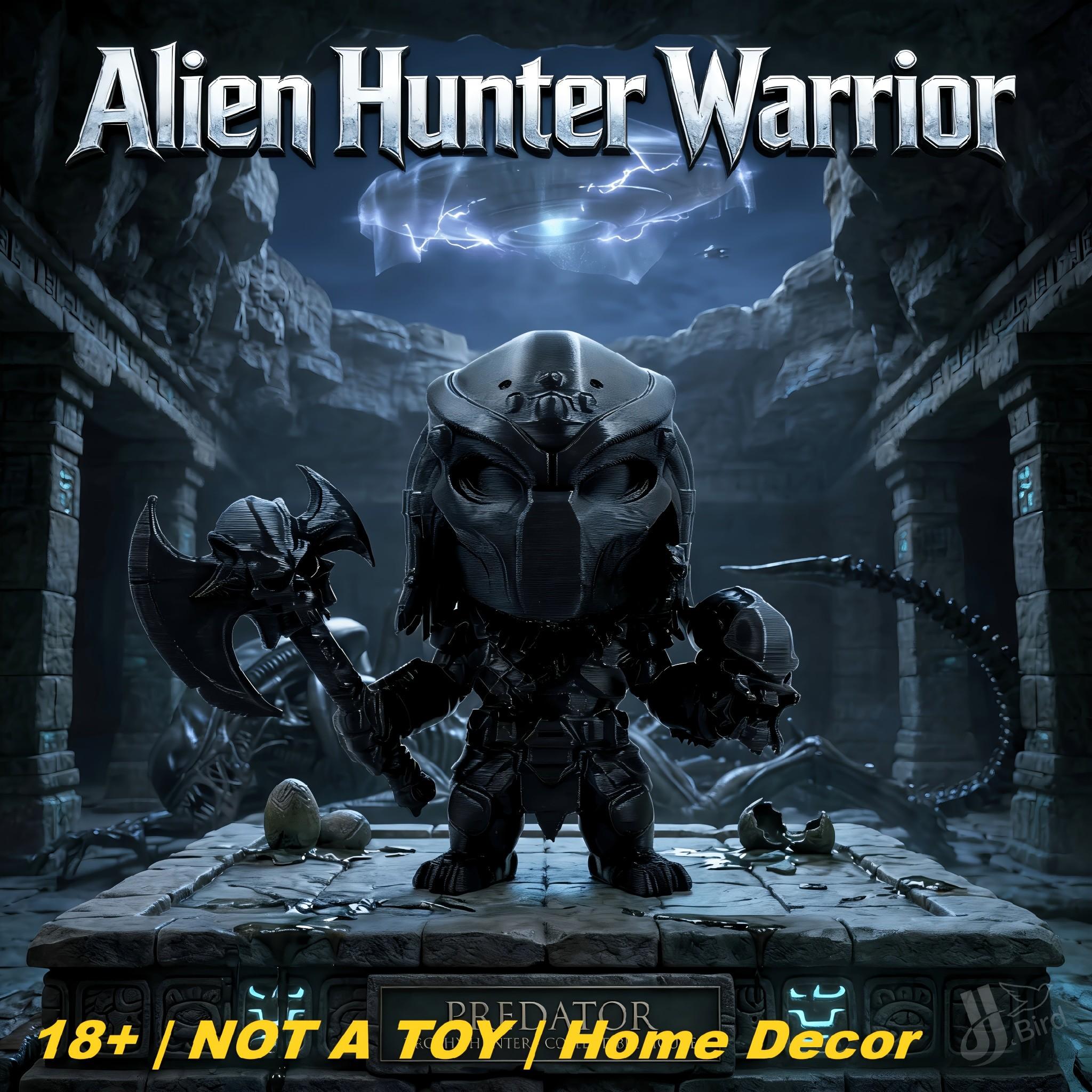 Q Version Alien Hunter Warrior Figurine, Dark Fantasy Style Collectible Model, Home Desktop Decoration, Creative Art Display