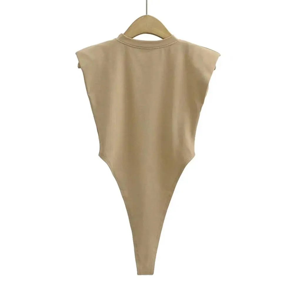 Sexy tops women 2024 Summer one-pieces bodycon bodysuit padded shoulder bodysuit black sleeveless body suits for women white