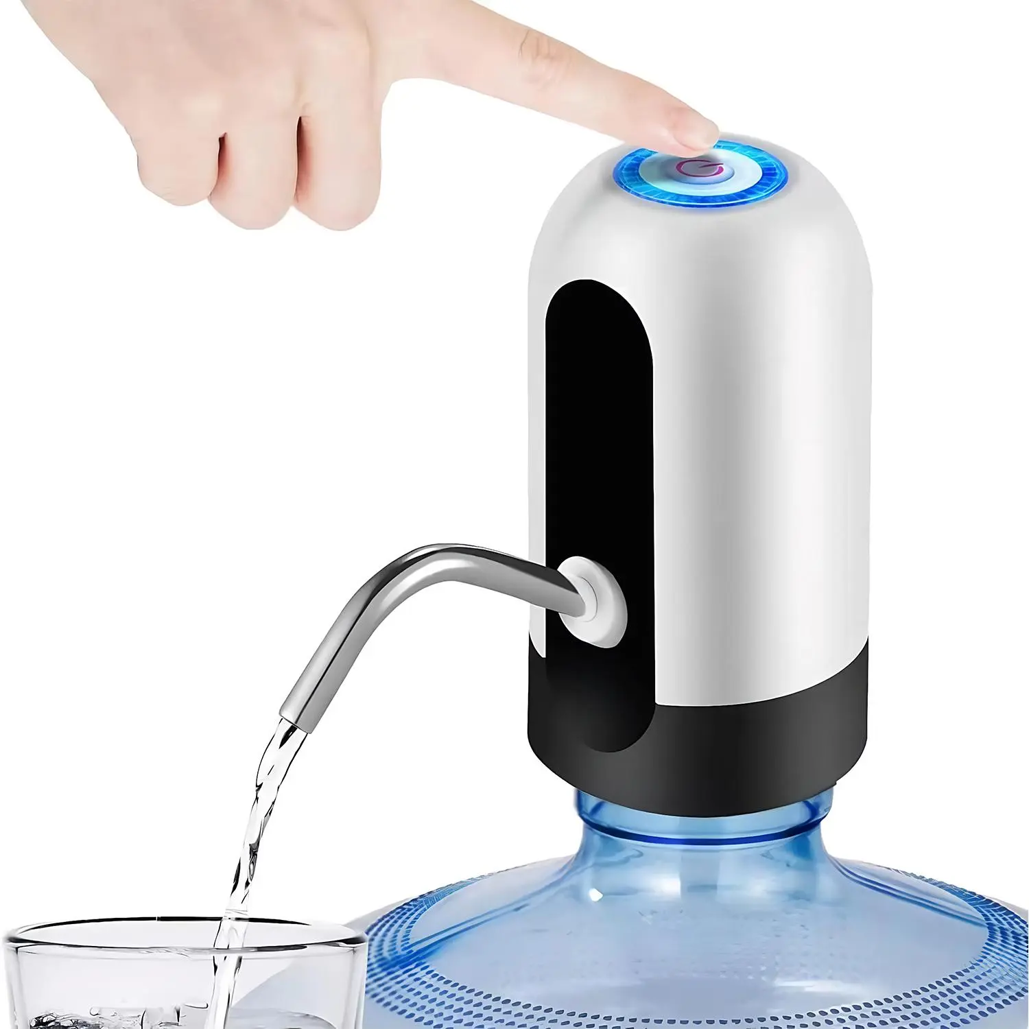 USB Rechargeable Automatic Water Bottle Pump, One-Touch Electric Dispenser for 2–5 Gallon Water Jugs, Portable Drinking Water Pump for Home, Office, Camping and Travel, White