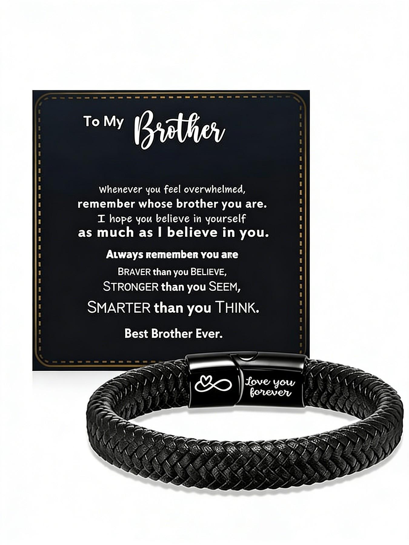 6-Piece Leather Bracelets for Men, Stackable Retro Bangles with Stainless Steel Clasp, Perfect Family Gift Set with Sentimental Cards