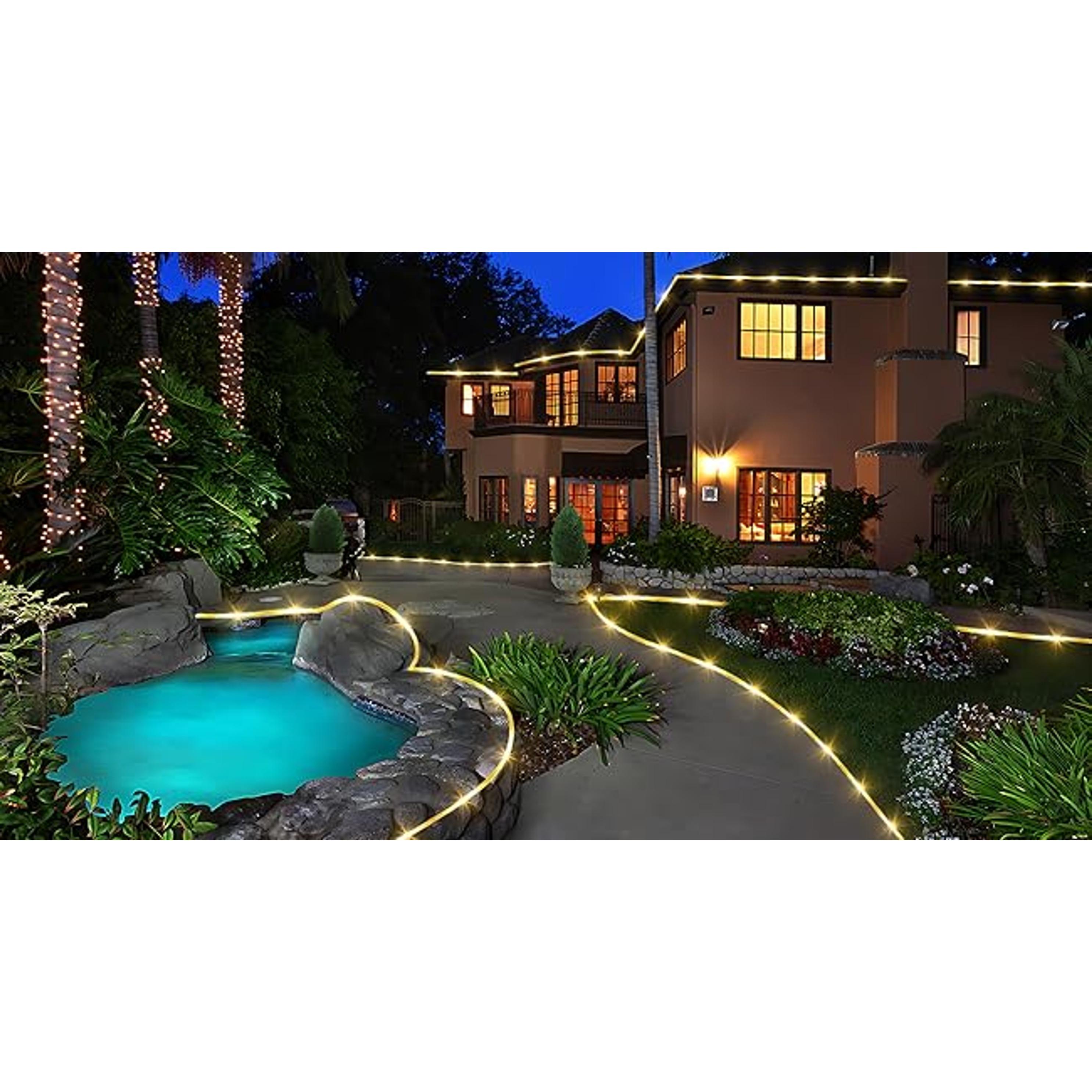 Solar Rope Lights, 66ft 200LED Solar String Lights, 8 Modes Waterproof Solar Outdoor Light, Flexible Clear Trampoline Light for Garden Backyard Patio Deck Porch Pool Tree Decor - Warm White