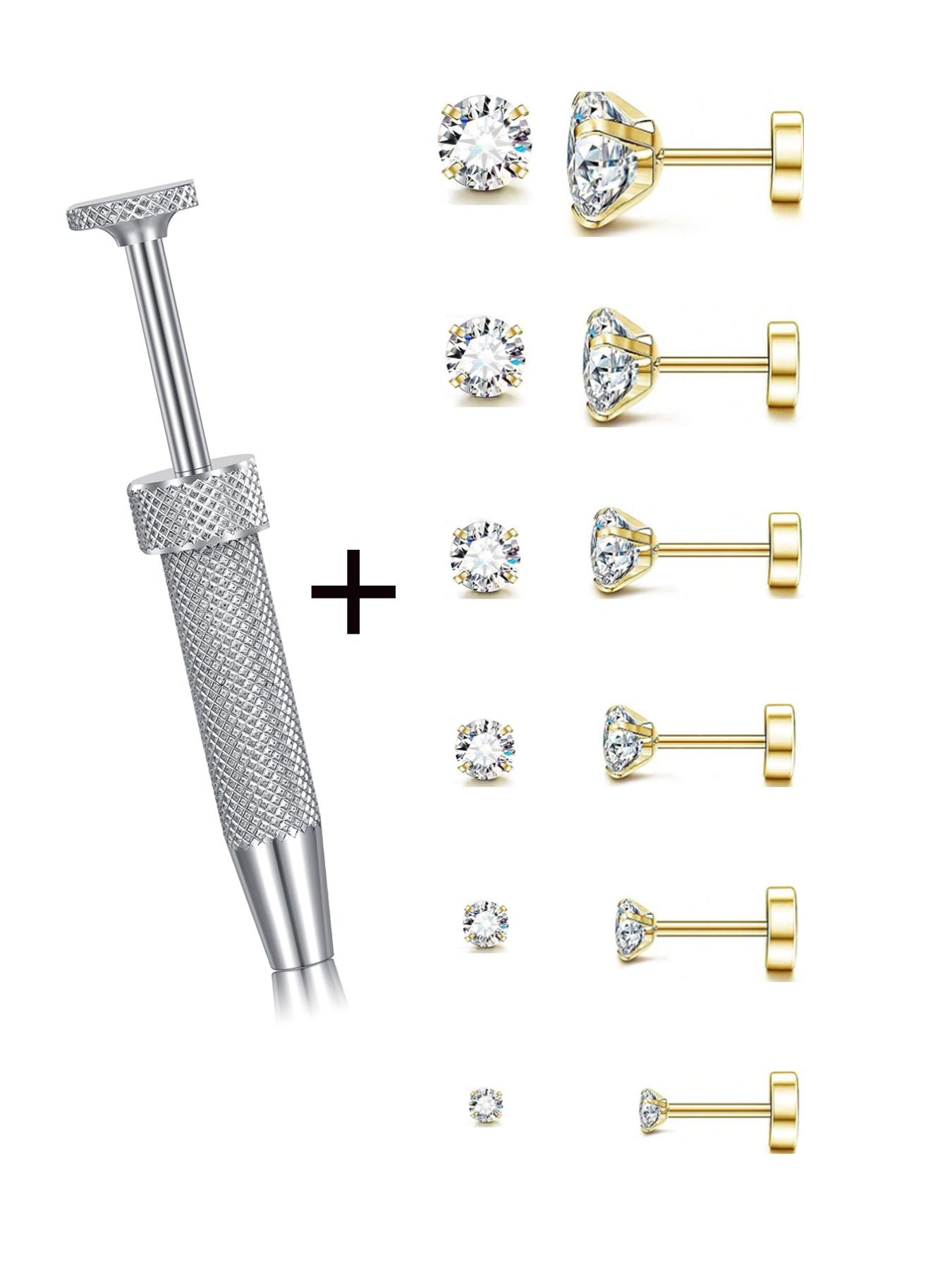 Earrings Set, Stainless Steel Cubic Zirconia Ear Bone Studs, 20G Ear Cartilage Piercing Earrings, Body Piercing Jewelry, Fashion Accessories for Women & Men, Earbone Studs