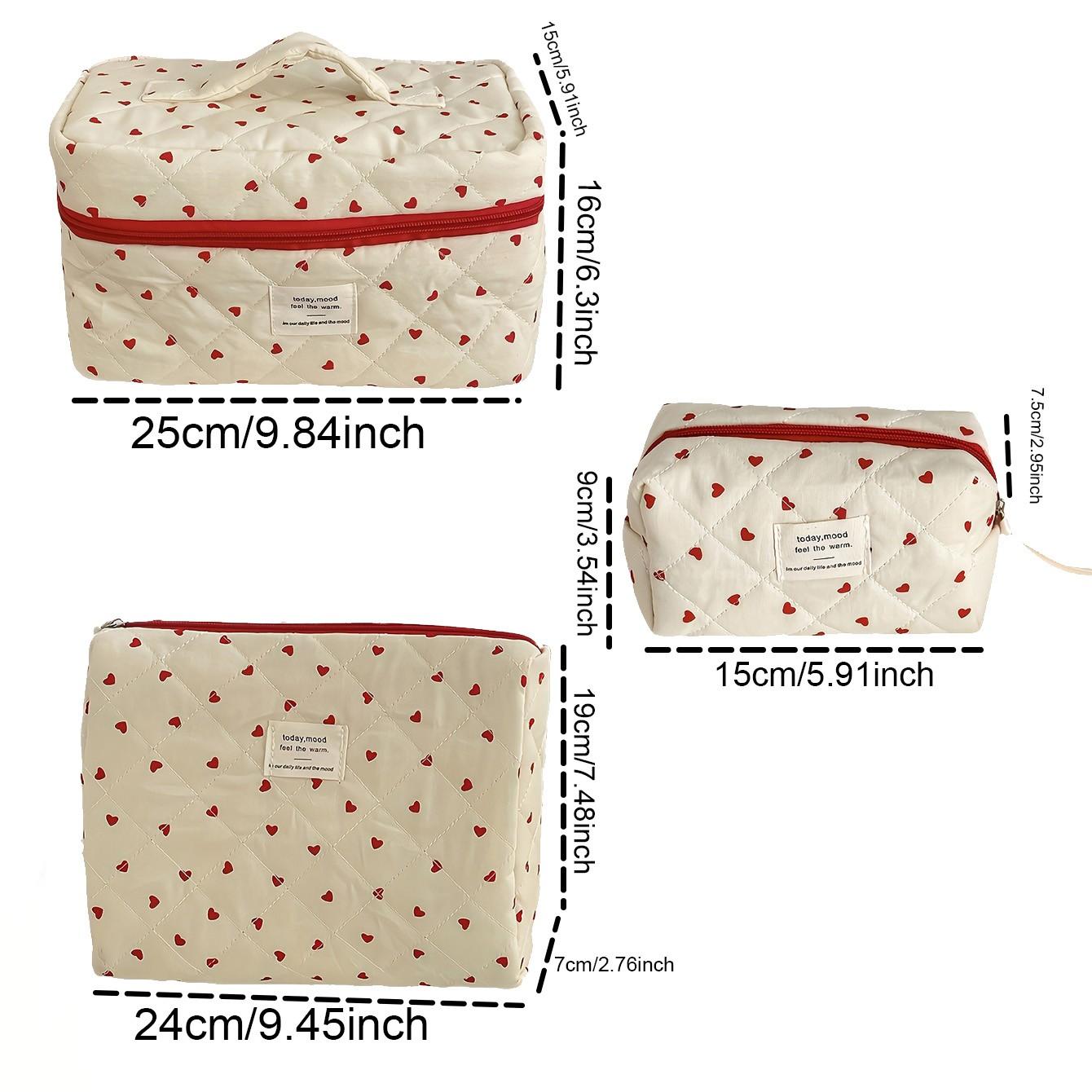 3/1Pcs Quilted Heart Pattern Travel Makeup Bag, Large Capacity Portable Cosmetic Bag, Ideal for Women/girls, Perfect Gift for Travel