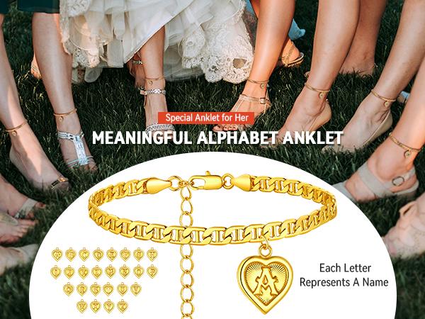 Findchic Heart Initial Golden Anklet 26 Letter Mariner Chain Figaro Chain Daily Casual Charm Summer Beach Anklet Jewelry Ankle Bracelet for Women Girl
