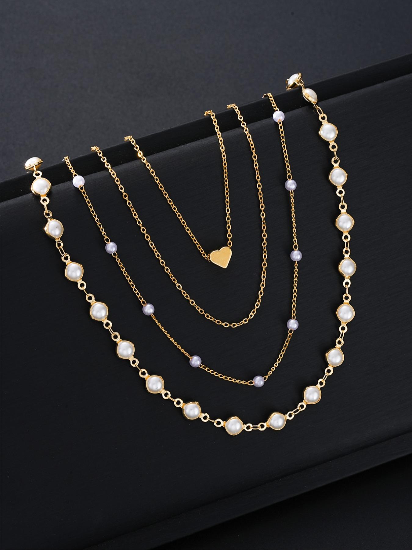 Women's Elegant Heart Pendant Necklace Set, Pearl Necklace Kit, Faux Pearl Y-Shaped Layered Chain Jewelry, Perfect Gift for Women Daily Wear & Parties