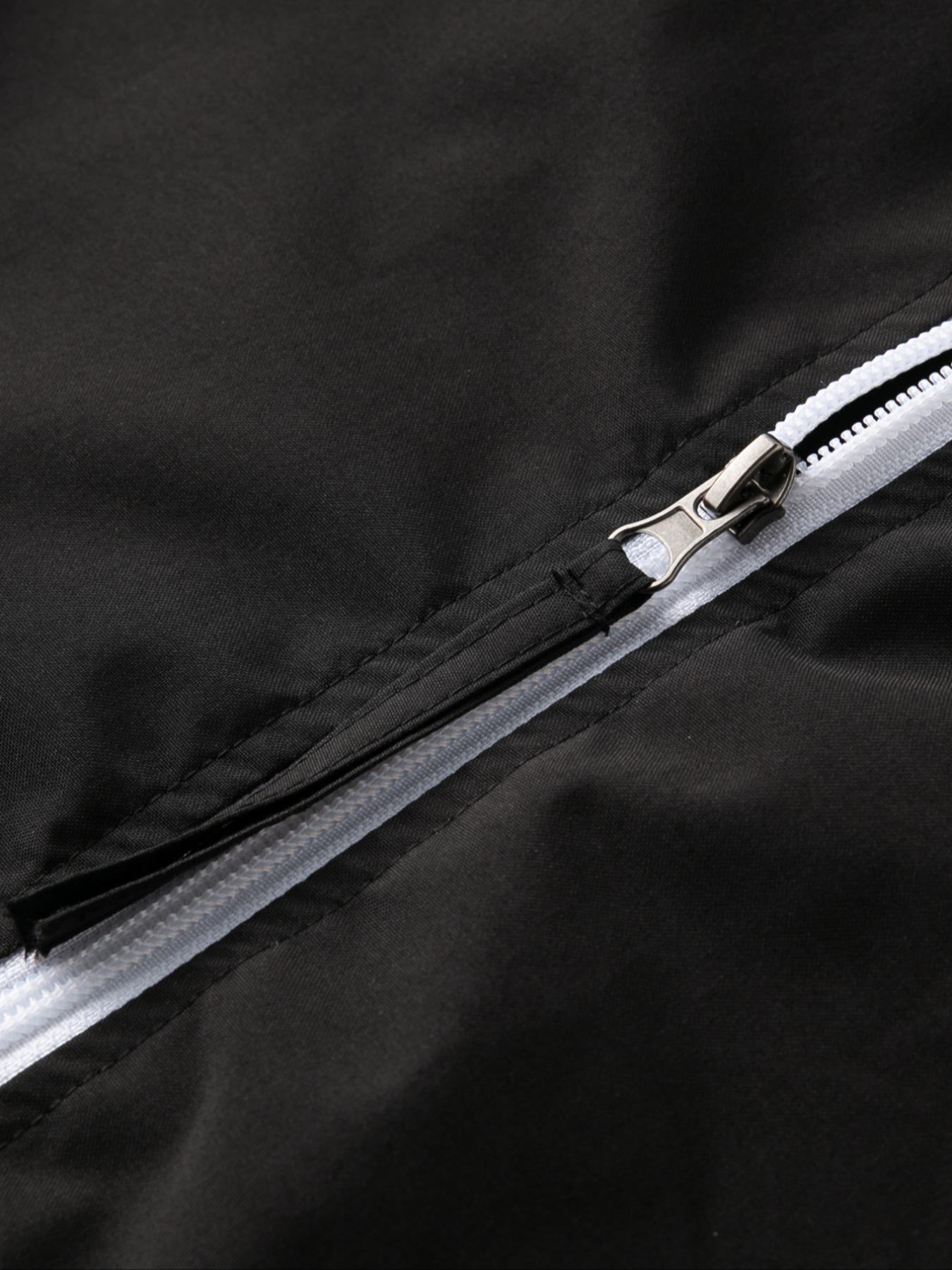 Men's Lightweight Waterproof Colorblock Letter Print Jacket, Windproof Durable Outdoor Casual Cycling Running Coat, Leisure Outdoor Jacket