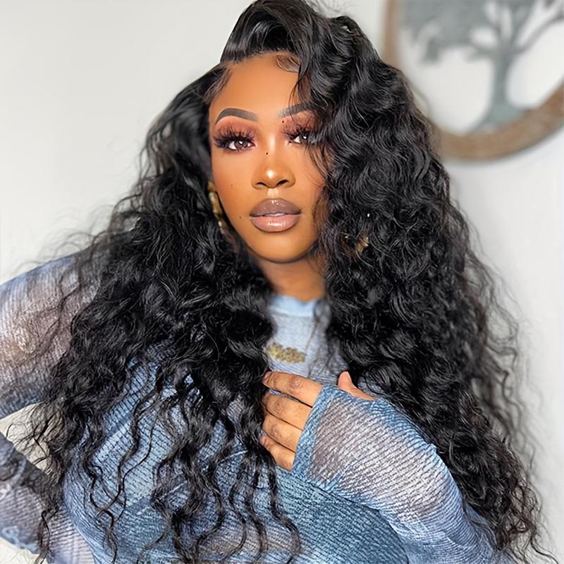 Bling Hair Deep Wave Lace Front Wigs Real Hair 180% Density 13x4 HD Lace Frontal Wigs for Black Women Pre Plucked with Baby Hair Natural Color