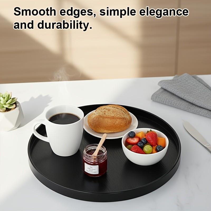 2-Pack Reusable Wood Grain Plastic Trays, Multi-Functional Round Storage Dishes, Kitchen Bathroom Living Room Organizer, Food Grade Material