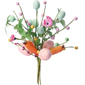 3-Pack Artificial Easter Decorations, Easter Egg and Carrot Berry Stems for Vase Fillers, Spring Home Decor, Easter Table Centerpiece, Reusable Easter Flower Arrangeme
