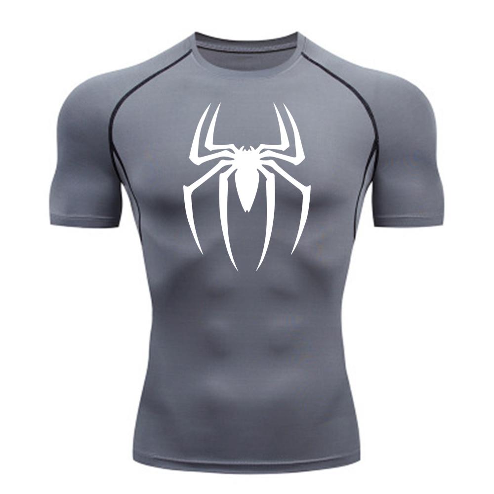 2025 Men's Spider Print Compression Shirt, Quick Dry T-Shirt, Gym Running Jersey, Breathable Short Sleeve, Spring, Summer, S-3XL