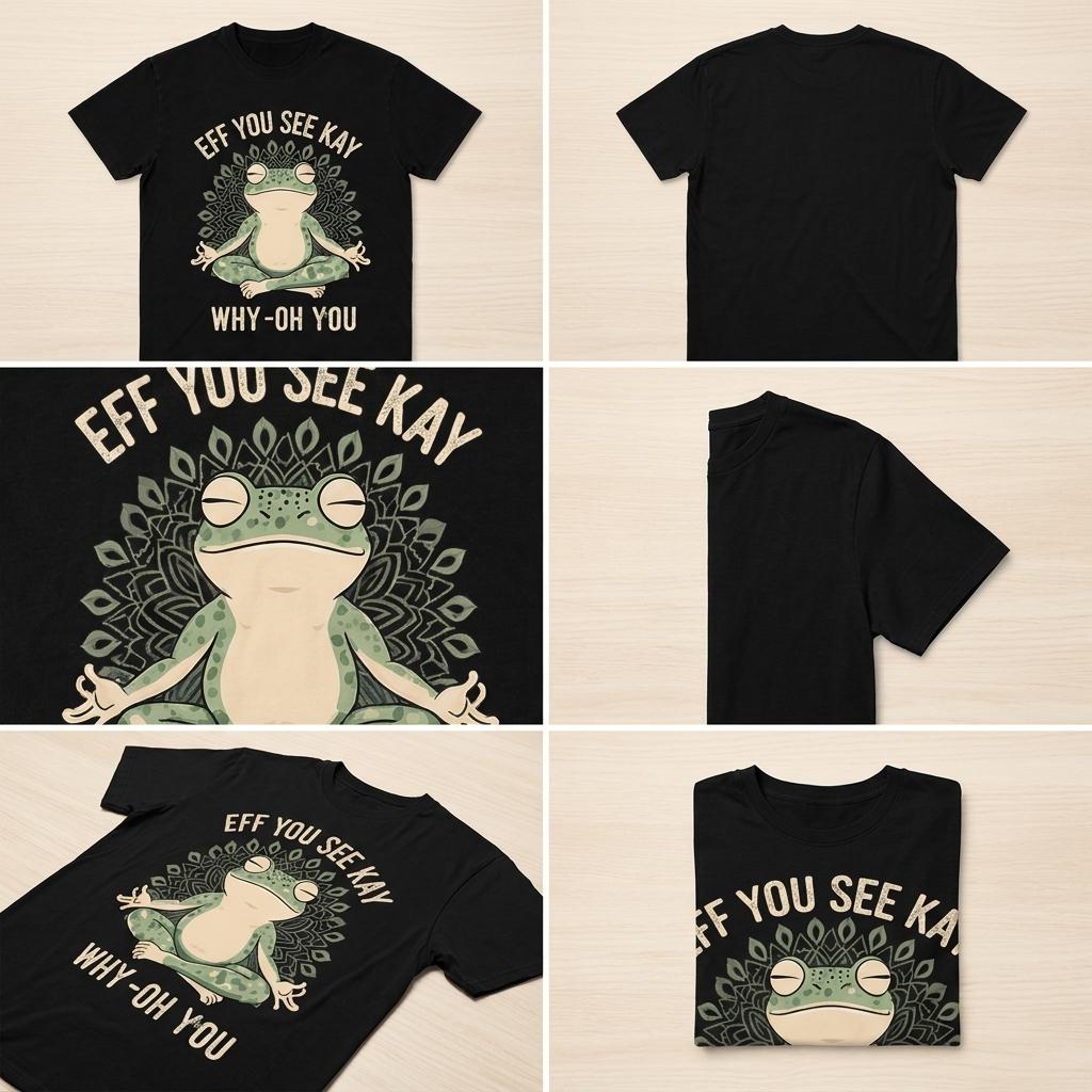 Funny EFF YOU SEE KAY Frog Meditation Graphic T-Shirt.Tee Design with ...
