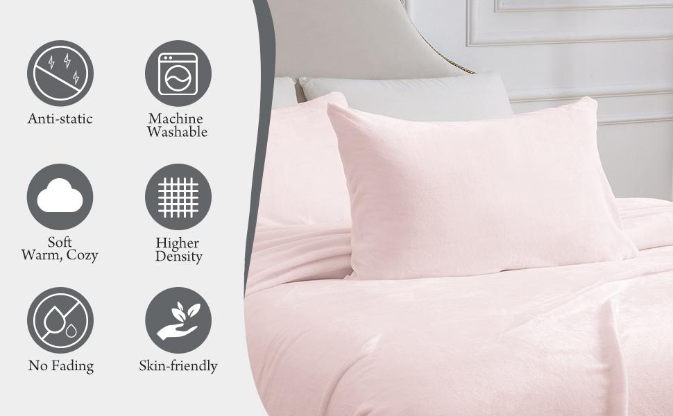 BEDELITE Super Soft Fleece Sheets Set - Queen/King Size, Fitted Flat Pillowcases, Deep Pocket, Comfortable Bedding for Valentine's Day Gifts