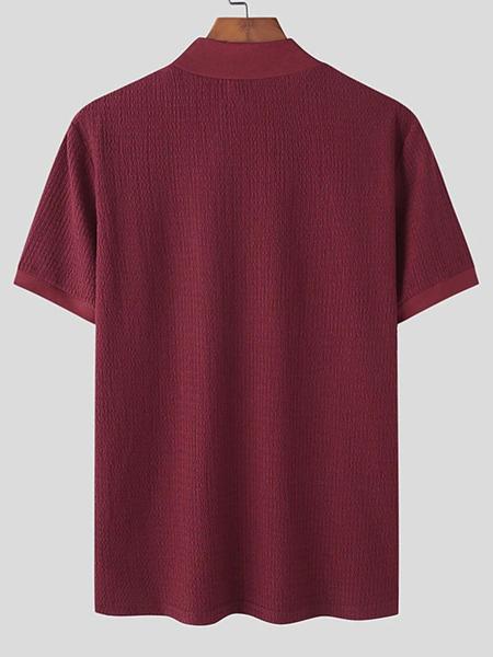 Men's Solid High Neck Knit Water Ripple Short Sleeve T-Shirt, Stylish Casual Sport Underwear, Outdoor Travel and Daily Leisure Essential Unisex Neutral