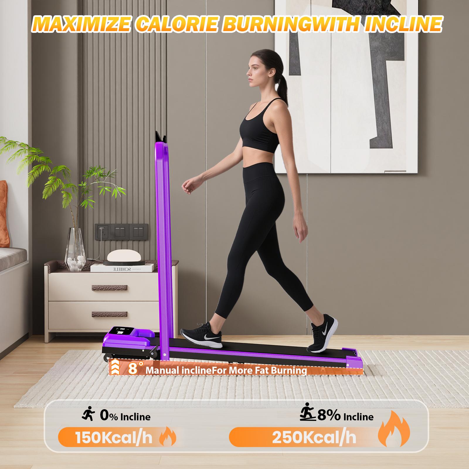 YAGUD Colorful Handrail Folding Treadmill, Quiet Motor Walking Pad, 300lbs Max Load, Shock Absorption, Remote Control, Easy Transport, Includes Resistance Bandsuts