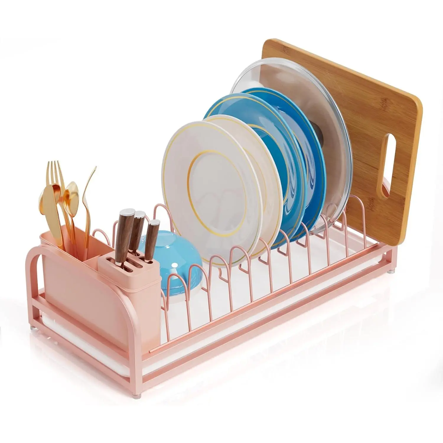 Dish Rack - Small Dish Drying Rack for Limitied Kitchen Counter, Narrow Stainless Steel Dish Drainer w Tray, Cutlery Holder, Cute Kitchen Appliances Organizer for A Lovely You