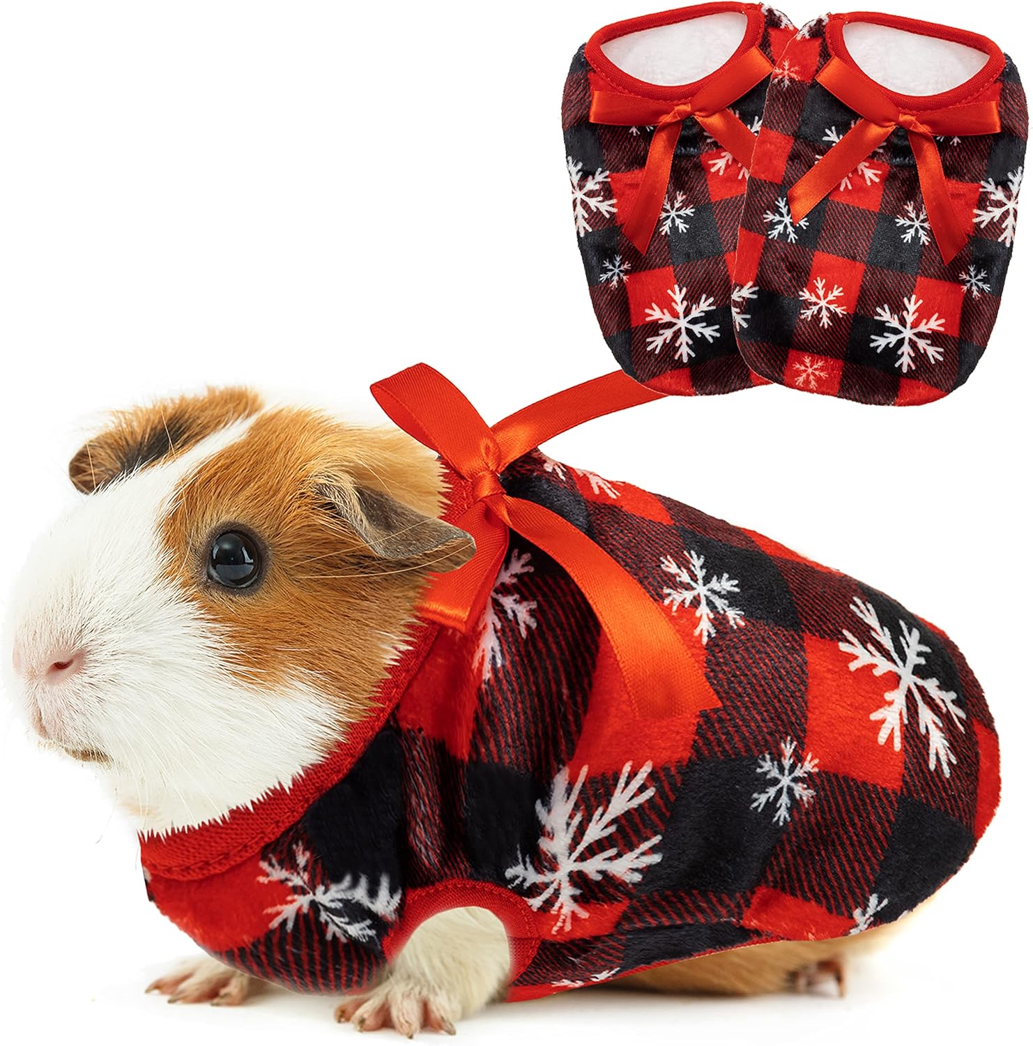 Guinea Pig Clothes - 2 Pack Christmas Warm Vest Pet Costume for Guinea Pigs Rabbit Bunny Ferret Chinchilla Kitten Puppy Small Animals - Cute Plaid Cozy Fleece Pet Shirts for Winter Holidays PLUSH CHRISTMAS GUINEA PIG VES