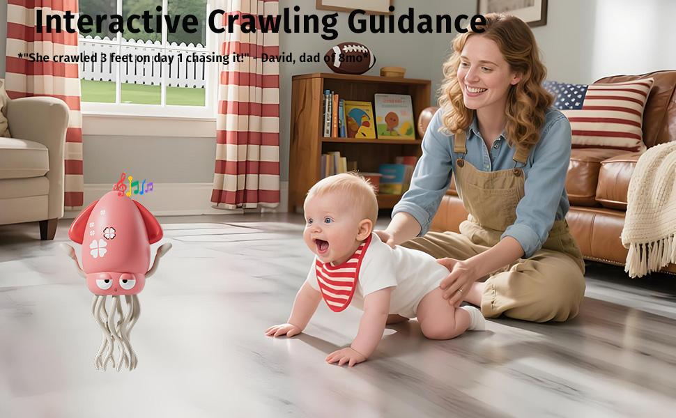 Baby Stocking Stuffers 6-12 12-18 Months Boys Girls, Tummy Time Musical Dancing Squid Crawling Octopus Toy for 1 2 3 4 5 Year Old Kid, Toddler Birthday Christmas Gifts for Grandkids