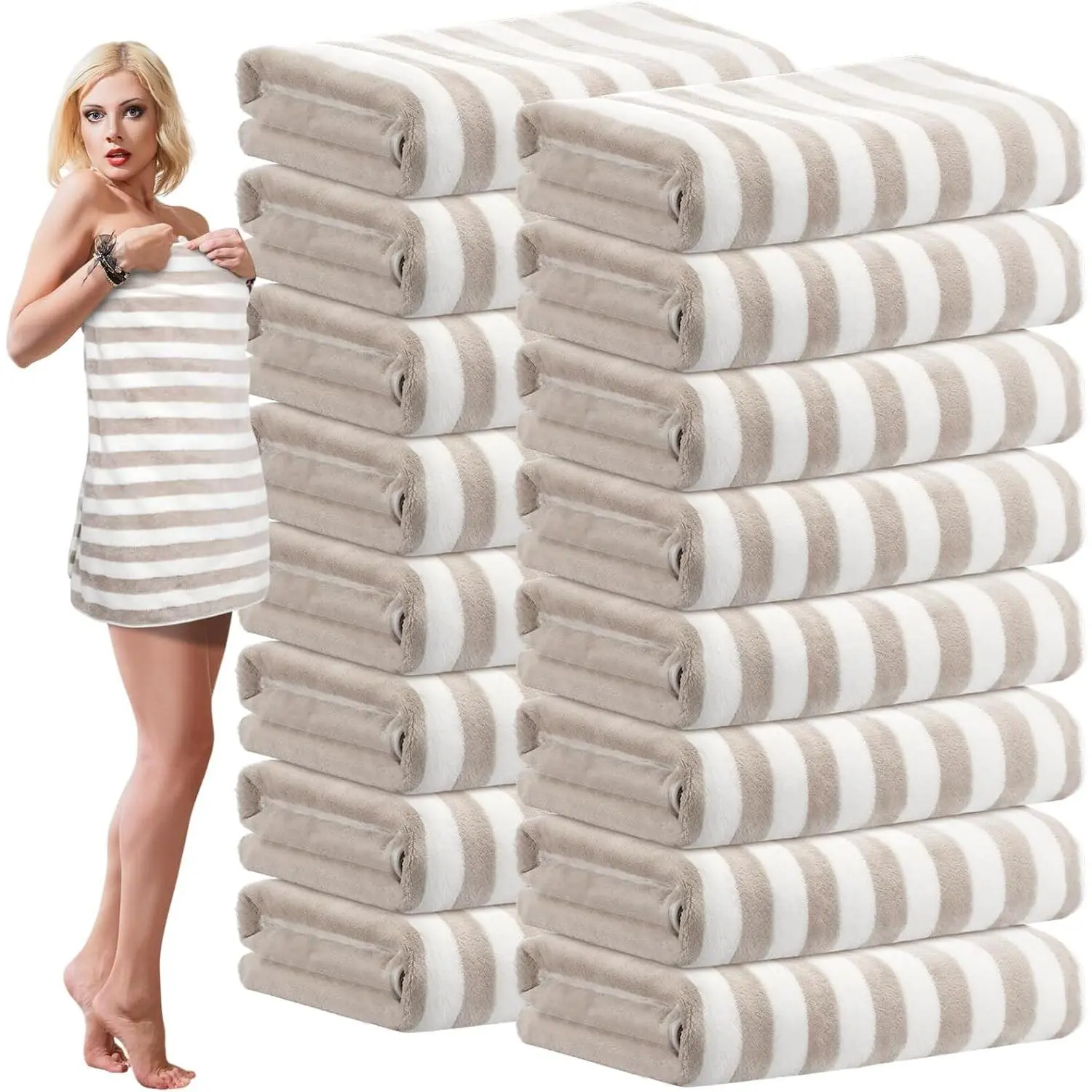 16 Pack Microfiber Bath Towels Bulk,Brown,Stripes | 27'' x 60'' Oversized for Beach Pool Shower, Highly Absorbent Quick Dry, Soft Extra Large for Salon Sport Party Gym Summer