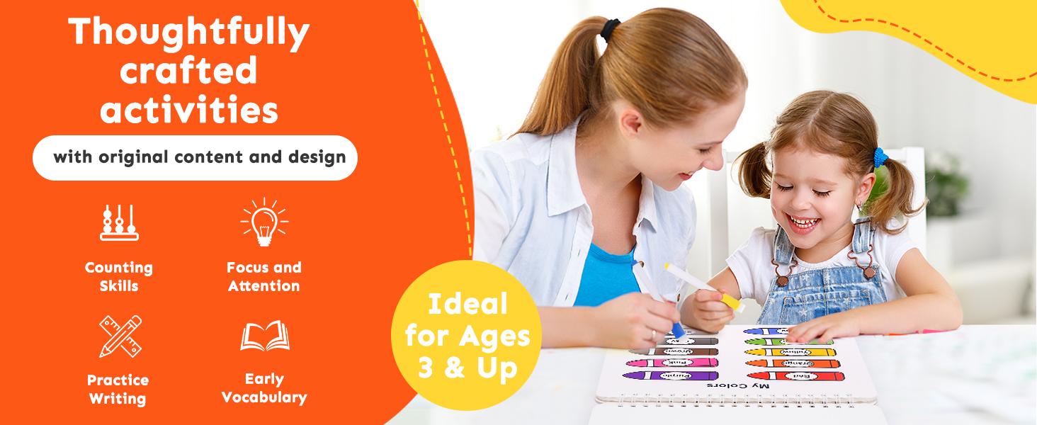 Mallify Busy Book for Toddlers 3-5, Montessori Busy Book with 30 Themes and 8 Markers, Kids Binder and Early Learning Toys, Preschool Busy Books for Toddlers, Tracing Coloring Book, BusyTots