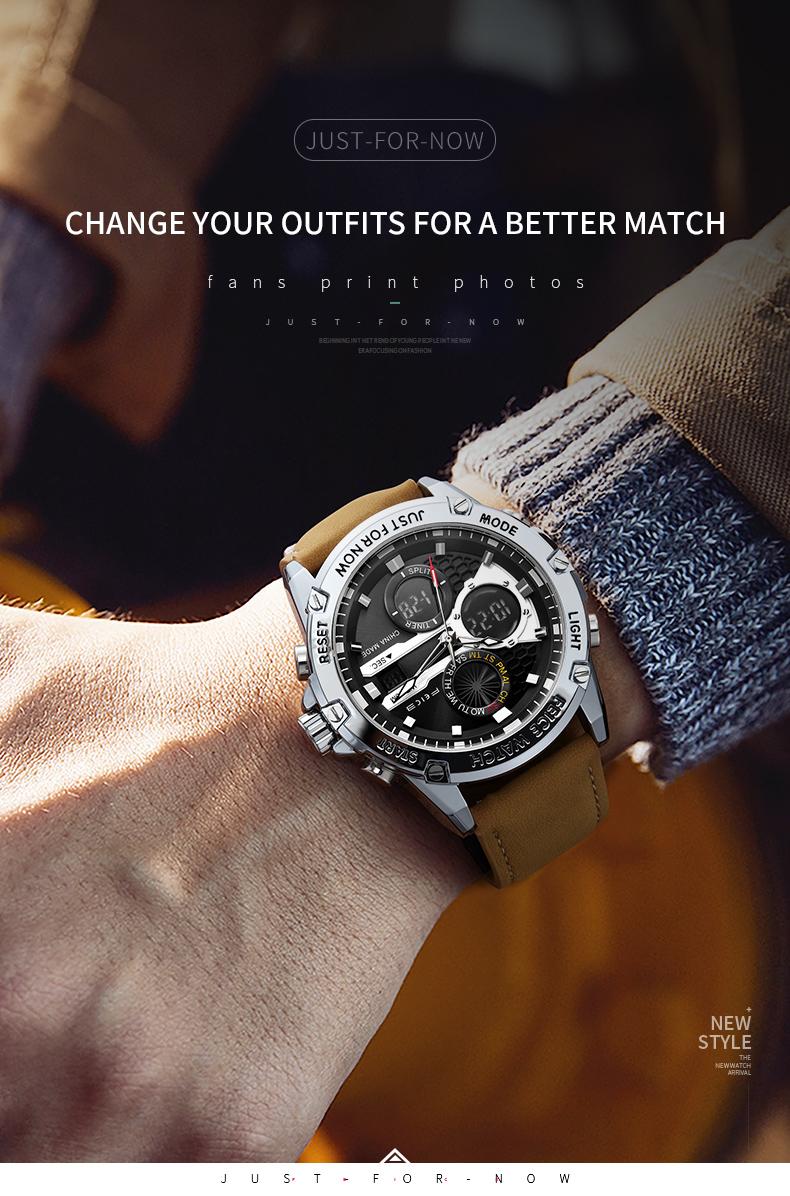 FEICE men's luxury business fashion watch, with a luminous elegant dial, waterproof sports watch - Black and silver gift set Chronograph Leather Style Fashionable Wristwatch