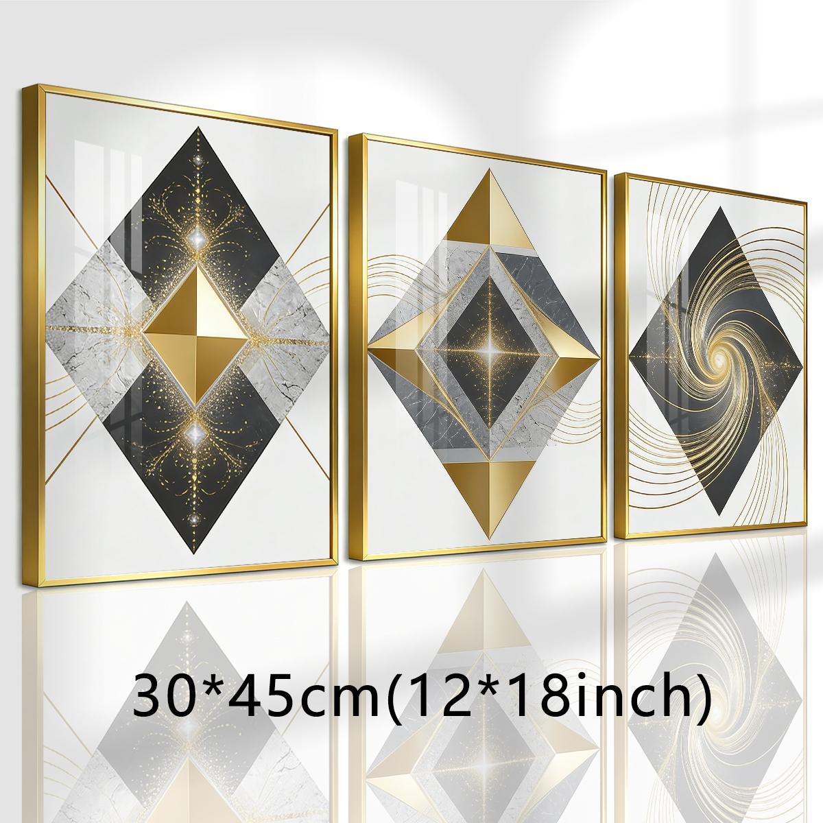 3 Counts Aluminum Alloy Framed Painting, Geometric Gold And Marble Abstract Art Pictures, Home Decoration For Living Room, Bedroom, Office, Restaurant, Hallway Wall Decor, Odorless Print Artwork, Luxury Perfect Gift For Friends And Family