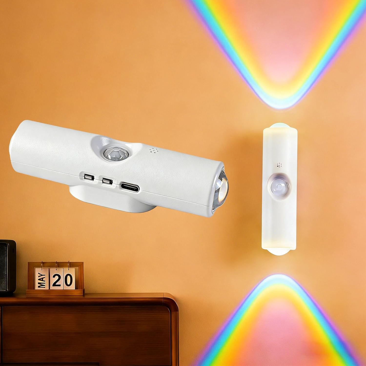 1pc Battery Operated Wall Sconce, Motion Sensor Light Indoor, USB Rechargeable Wall Sconces 7 Colors Wall Lamp for Living Room Hallway Bedroom, Bathroom