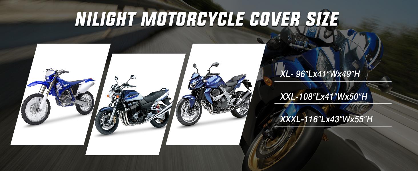 Nilight Motorcycle Cover All Season Universal Oxford Fabric with Lock-Hole Waterproof Durable UV with Storage Bag & Protective Reflective Strip Fits up to 96" Motorcycle Blue Black Vehicle Motorbike dealsforyoudays