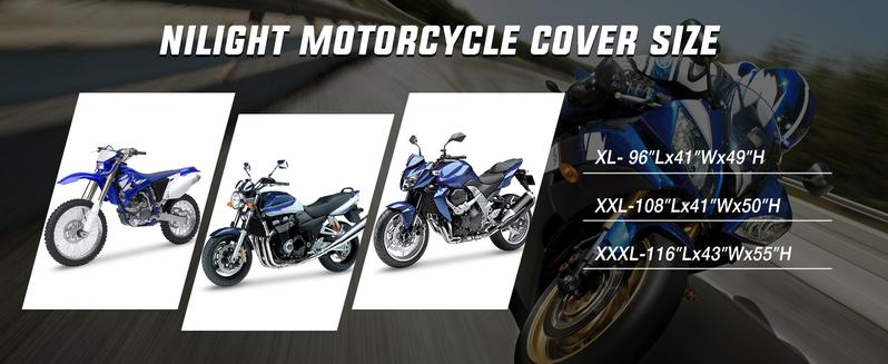 Nilight Motorcycle Cover All Season Universal Oxford Fabric with Lock-Hole Waterproof Durable UV with Storage Bag & Protective Reflective Strip Fits up to 96" Motorcycle Blue Black Vehicle Motorbike dealsforyoudays