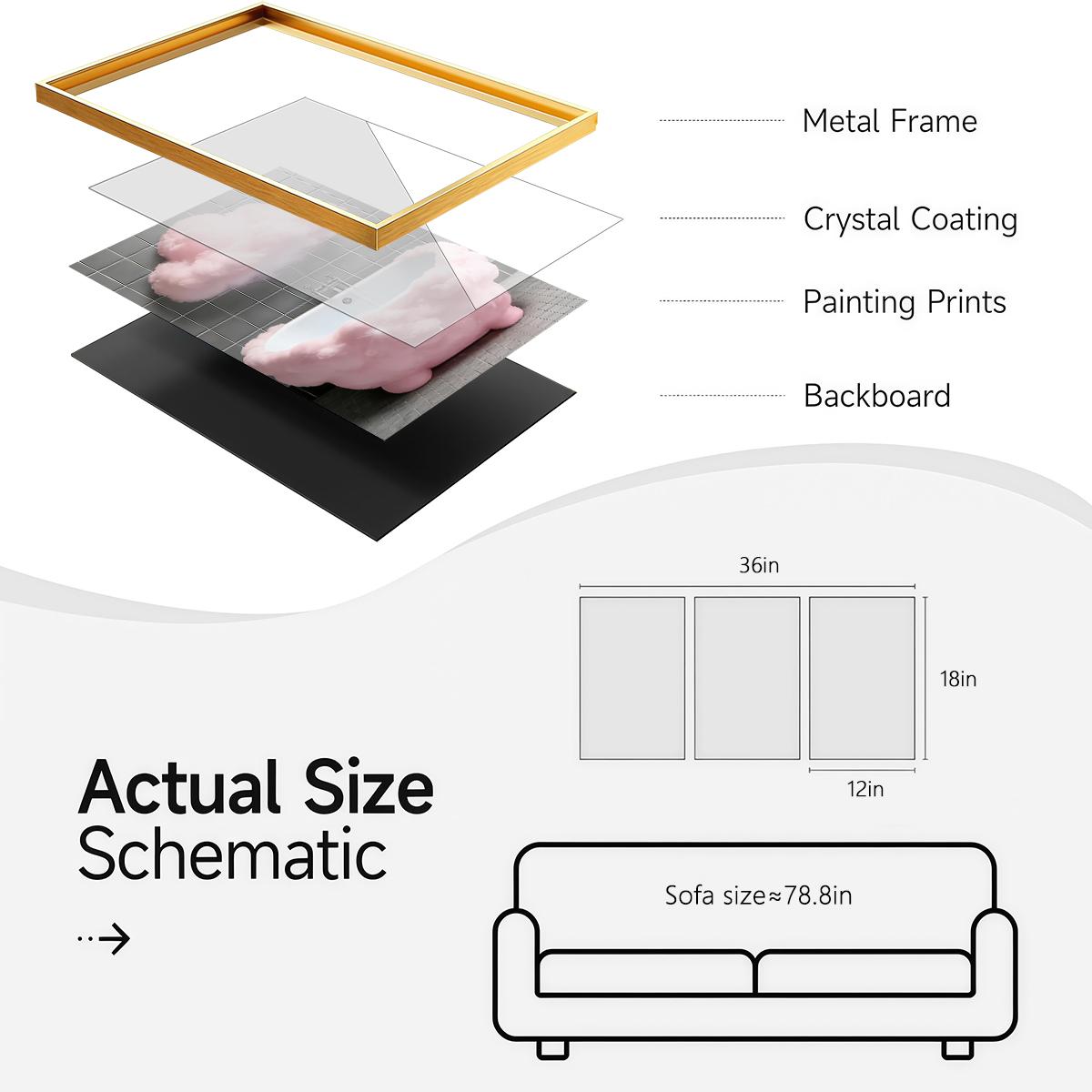 3 Counts Aluminum Alloy Framed Painting, Sparkling Bathroom Luxury Cloud And Curtain Art Pictures, Home Decoration For Living Room, Bedroom, Office, Restaurant, Hallway Wall Decor, Odorless Print Artwork, Luxury Perfect Gift For Friends And Family