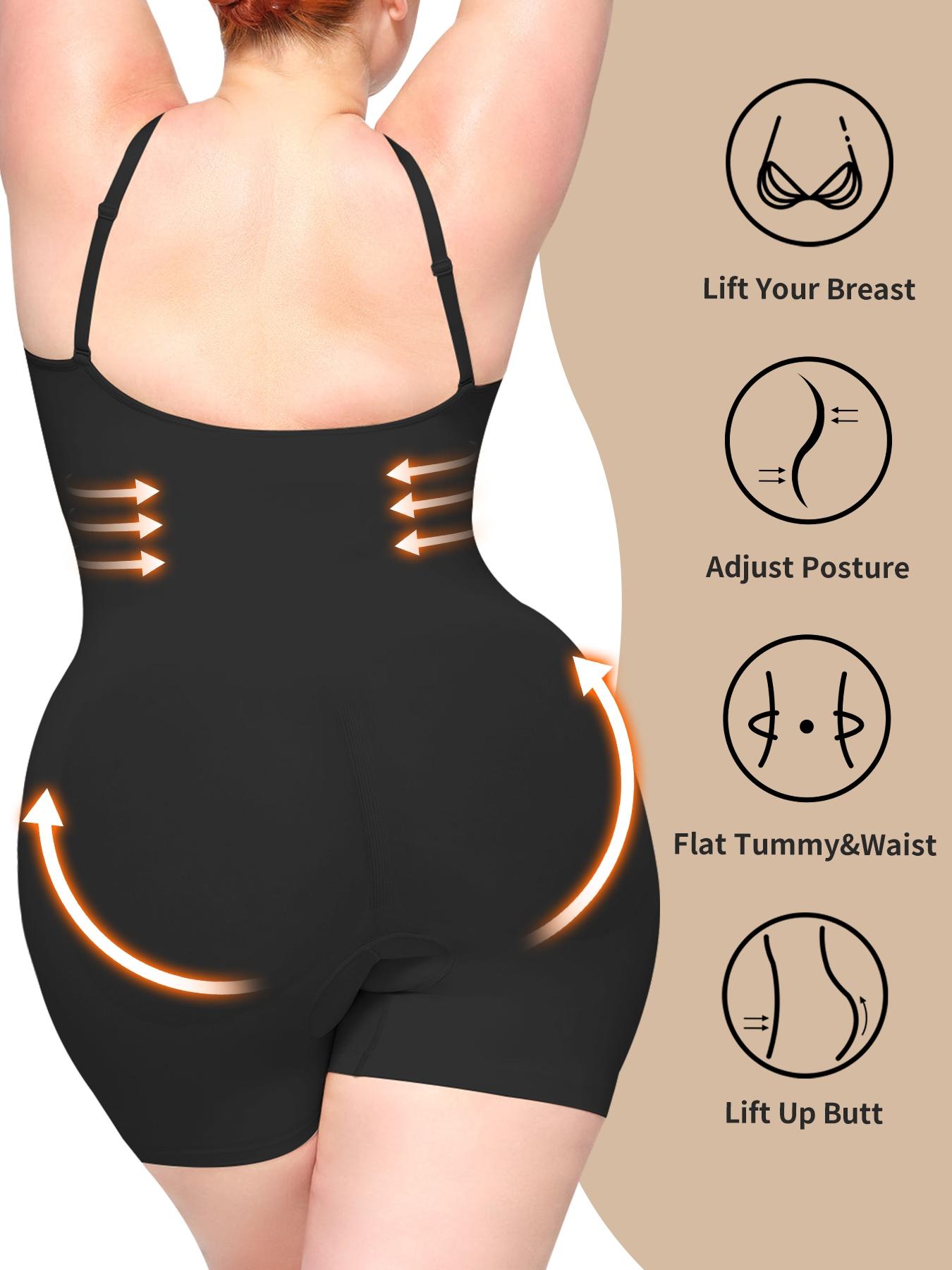 【Plus Size】 Solid Color Shapewear Bodysuit, Tummy Control Butt Lifting Shaper Romper, Seamless Thigh Slimmer Body Shapewear