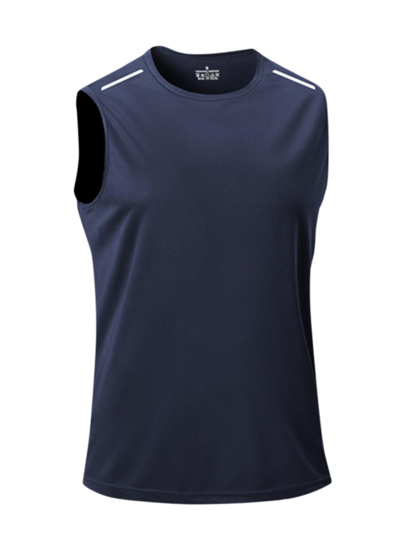 Men's Moisture-Wicking Sleeveless Training Vest, Reflective Detail Sportswear, Ideal for Running and Workouts, Casual Plain Style
