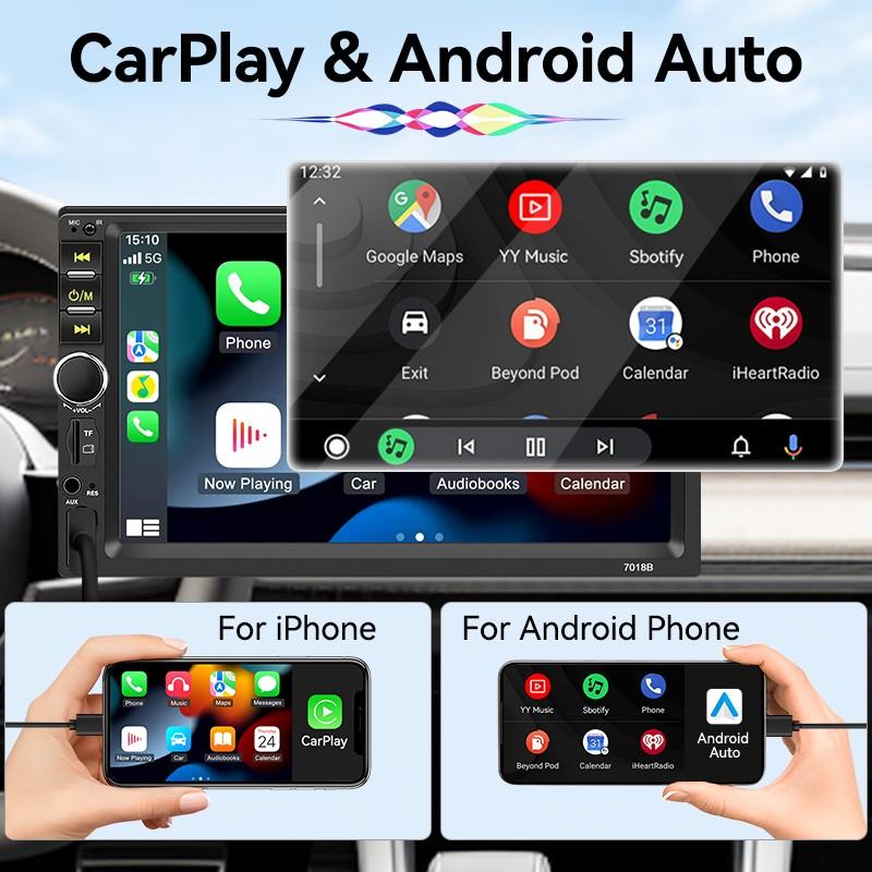 7 Inch 1 DIN Car Display with Wired Carplay Android Auto Bluetooth-compatible 5.0 Mirror Link, Supports Rear Camera USB TF Aux Fm 12V Adapter Radio, Car Video Player. 7 Inch 1 DIN Car Display with Wired Carplay Android Auto Bluetooth-compatible 5.0 Mirror Link, Supports Rear Camera USB TF Aux Fm 12V Adapter Radio, Car Video Player.